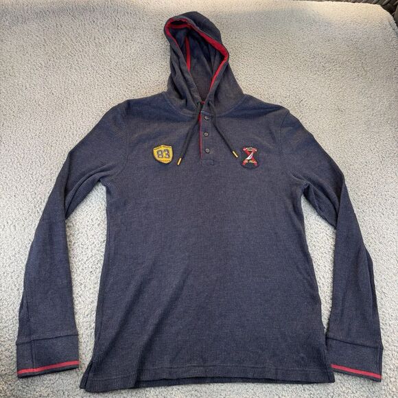 Nautica Sailing Regatta Blue Thermal Hoodie Sweater Men's Size Large‎ Raglan - Picture 1 of 11